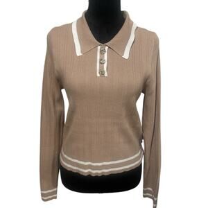 Daisy May Tan & White Collared Sweater—Size Large—NWT